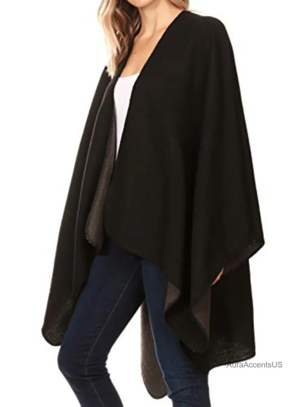 Sakkas Mari Reversible Poncho Shawl Wrap Cape Ruana One Size